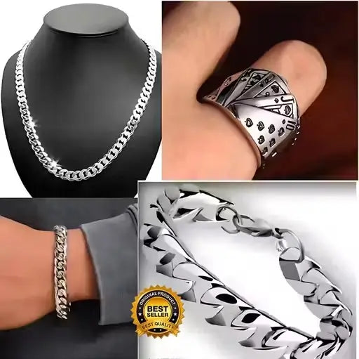 Combo Bracelet, Ring, and Chain Necklace for Men