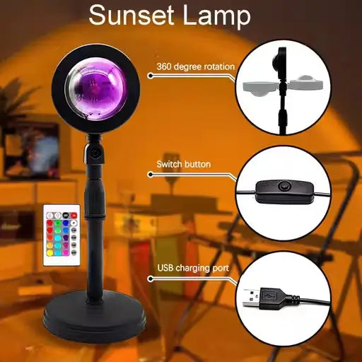 Sunset Lamp Projector – 16 Color LED Night Light with Remote