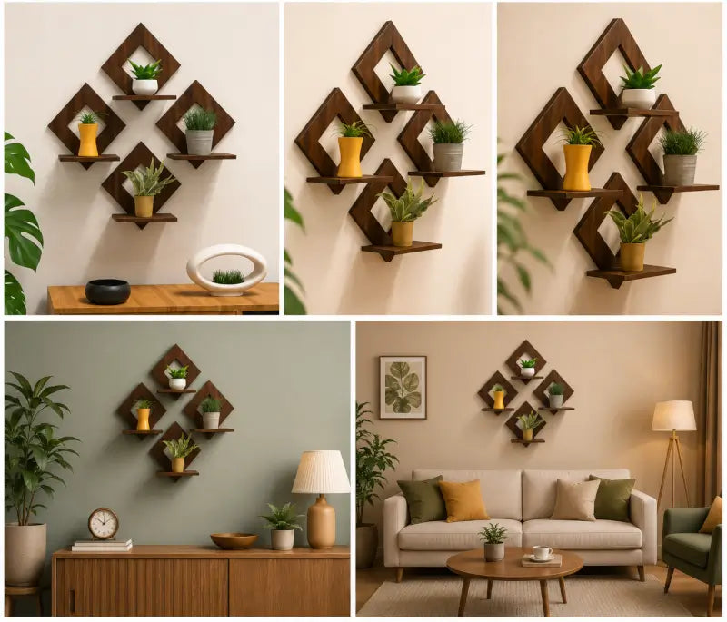 Wooden Square Wall Hanging Set of 4