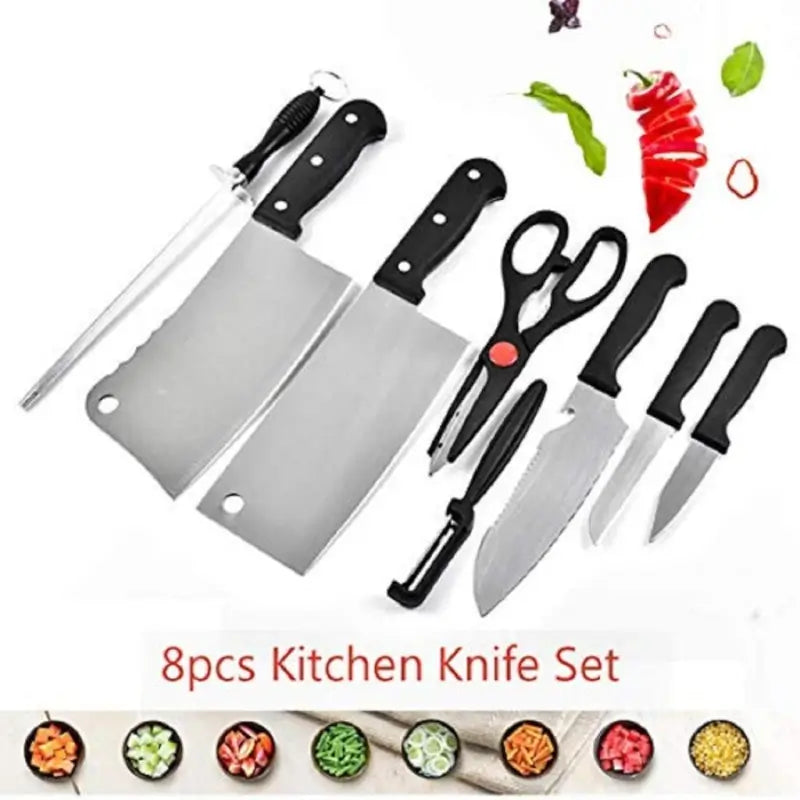 8 Piece Stainless Steel Kitchen Knife Set with Scissor, Peeler & Sharpener