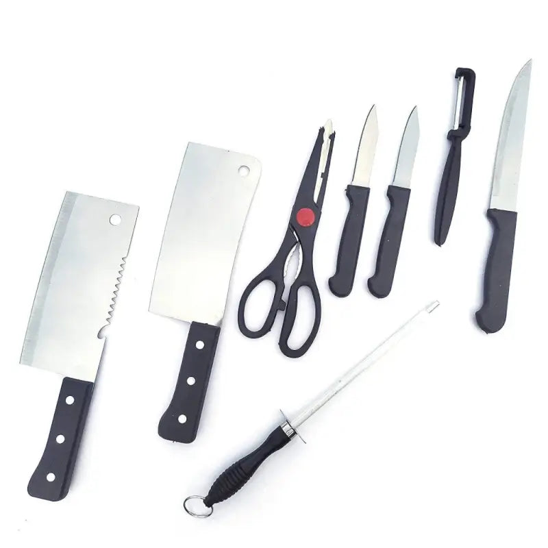 8 Piece Stainless Steel Kitchen Knife Set with Scissor, Peeler & Sharpener