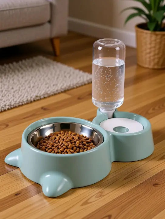 2 in 1 Automatic Pet Feeder Bowl with Water Dispenser Bottle
