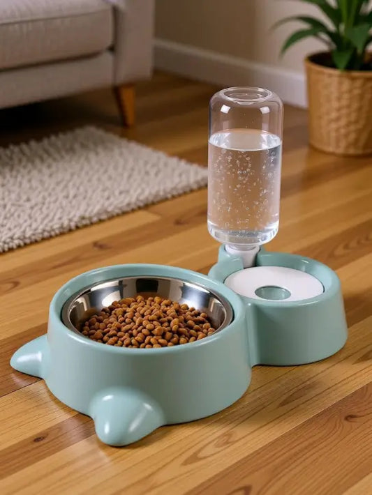 2 in 1 Automatic Pet Feeder Bowl with Water Dispenser Bottle