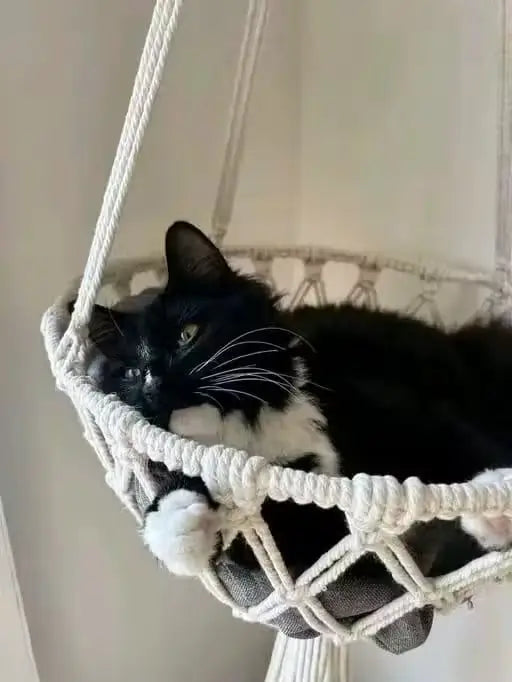 Macrame Hanging Cat Hammock Bed with Cushion