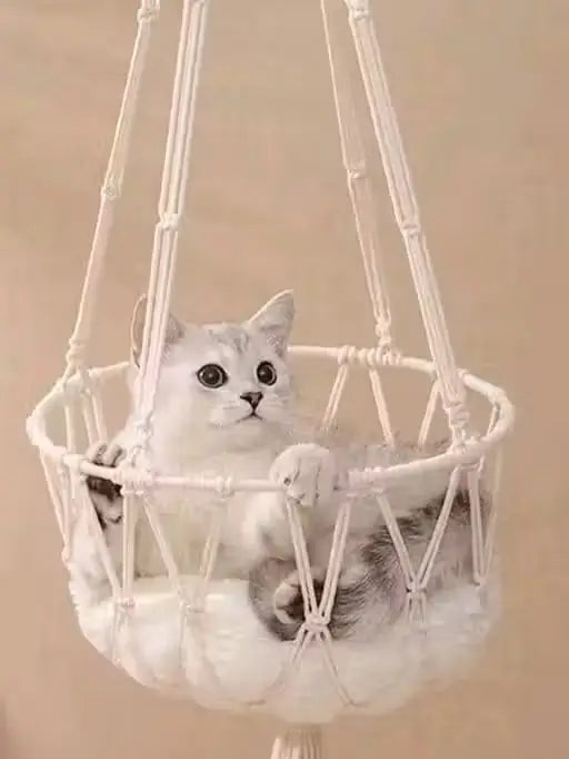 Macrame Hanging Cat Hammock Bed with Cushion