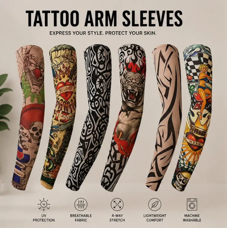 Fake Tattoo Printed Arm Sleeves (6 Pairs)