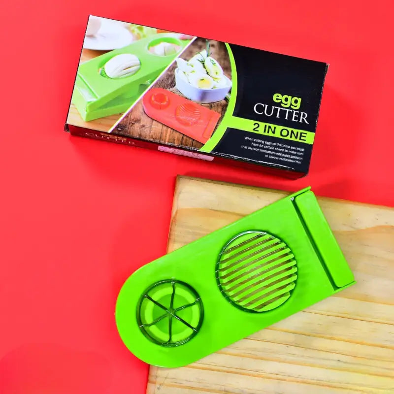 2 in 1 Double Cut Boiled Egg cutter with stainless steel wire for easy slicing of boiled eggs.