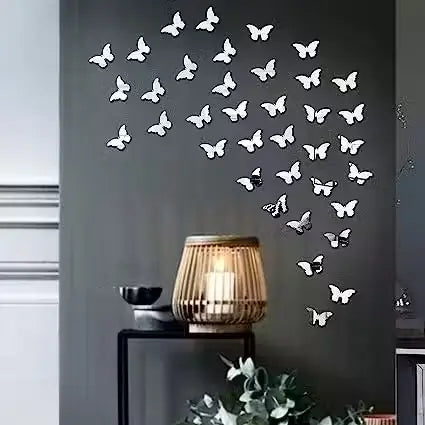 Plouf 35 Butterfly Silver Acrylic Mirror Wall Sticker
