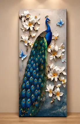 Radha Krishna Peacock 3 Panel Canvas Wall Painting