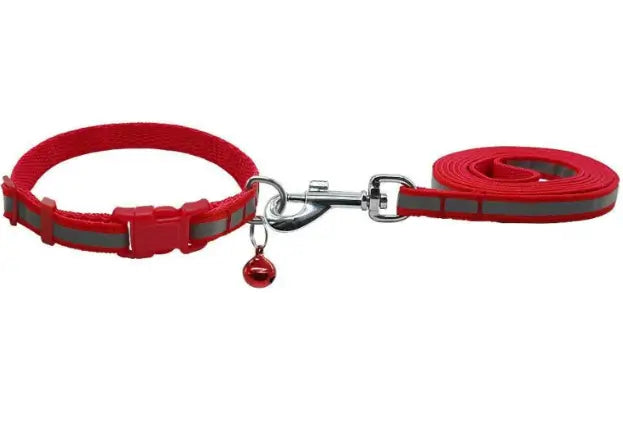 Reflective Nylon Pet Collar and Leash Set – Red