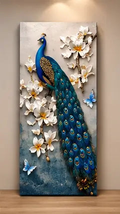 Radha Krishna Peacock 3 Panel Canvas Wall Painting