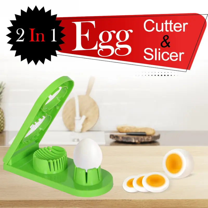 2 in 1 Double Cut Boiled Egg cutter with stainless steel wire for easy slicing of boiled eggs.