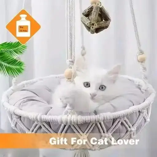 Macrame Hanging Cat Hammock Bed with Cushion