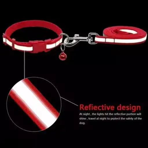 Reflective Nylon Pet Collar and Leash Set – Red
