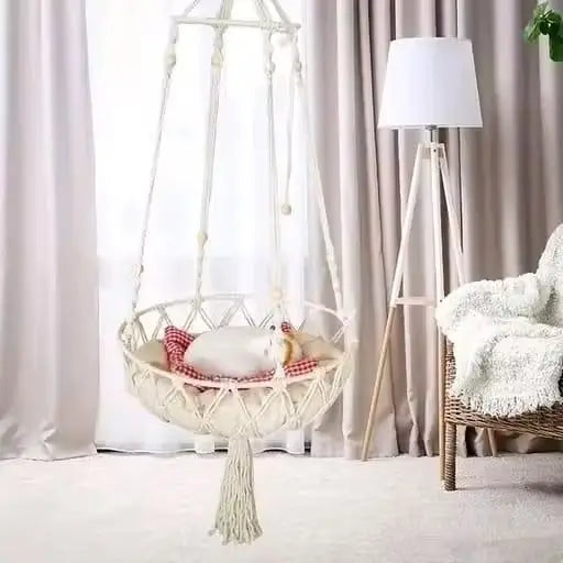 Macrame Hanging Cat Hammock Bed with Cushion