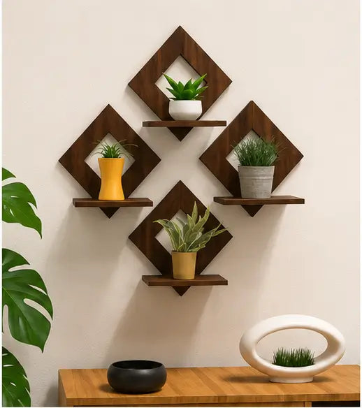 Wooden Square Wall Hanging Set of 4