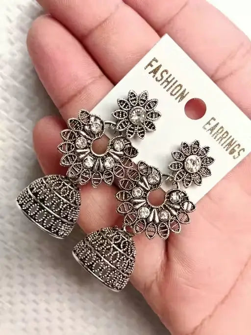 Combo of 4 Pair Oxidised Silver Jhumki & Hoop Earrings